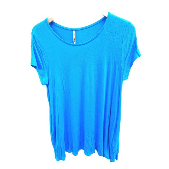 Women's Plus Size Turquoise Tunic Top With Pockets Scoop Neck Short Sleeves Stre - Picture 2 of 9